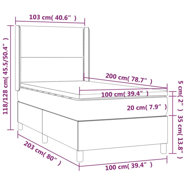 Ramsäng med madrass & LED grå 100x200 cm konstläder