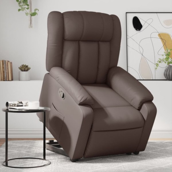 Reclinerfåtölj med uppresningshjälp brun konstläder