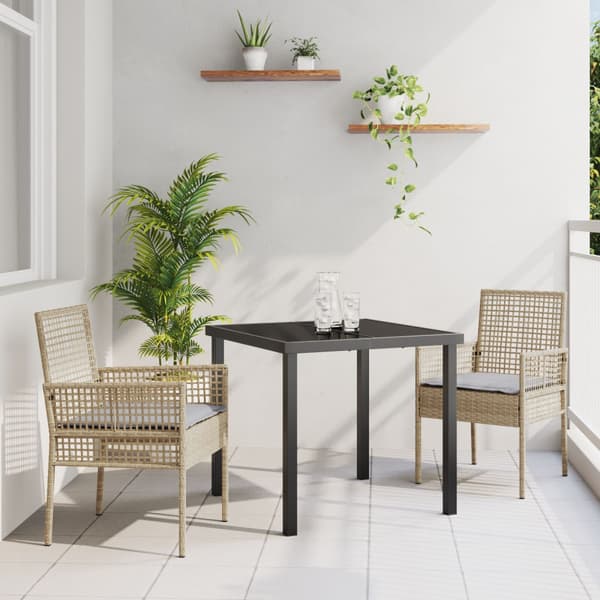 Trädgårdsmöbelset med kudde 3 pcs Beige konstrotting