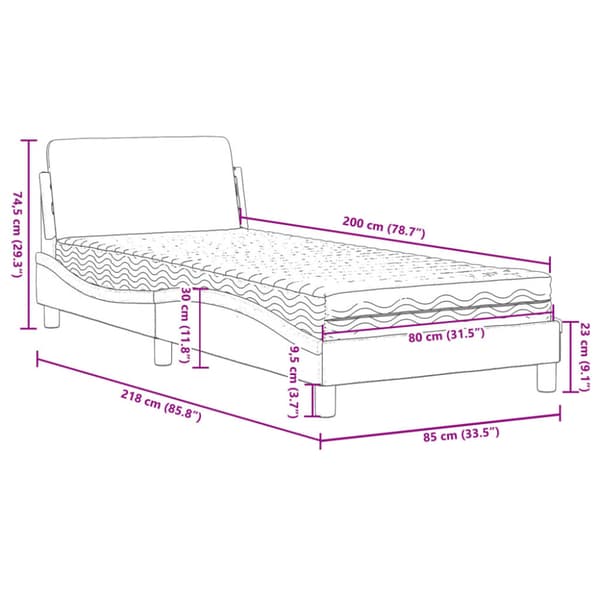 Bed with Mattress "Dover" Dark Grey 80x200 cm Fabric