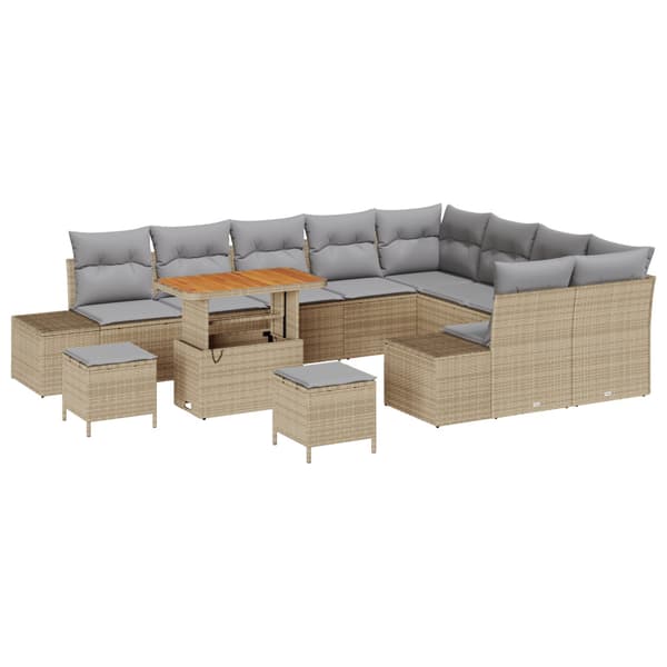 Trädgårdsoffset med kudde 12 pcs Beige konstrotting