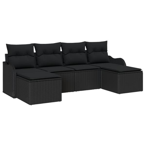 Trädgårdsoffset med kudde 6 pcs Svart Poly rattan