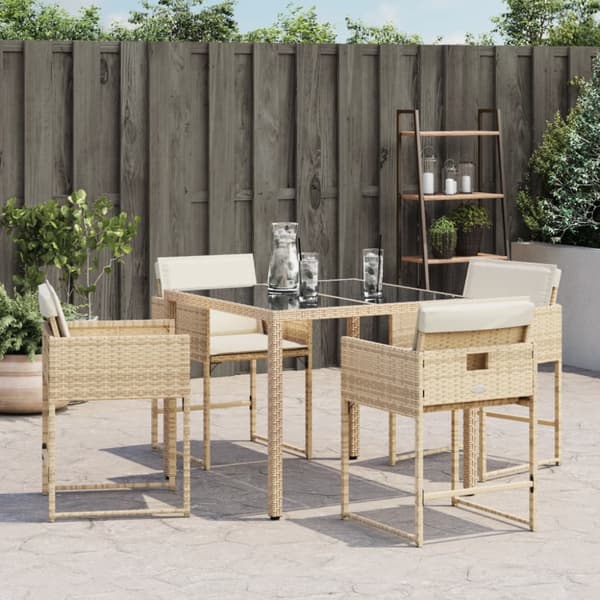 Trädgårdsstolar med dynor 4 st beige konstrotting