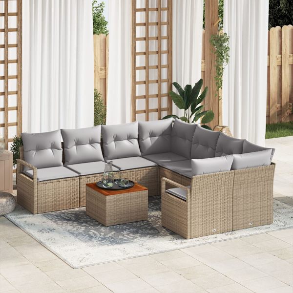 Trädgårdsoffset med kudde 9 pcs Beige konstrotting
