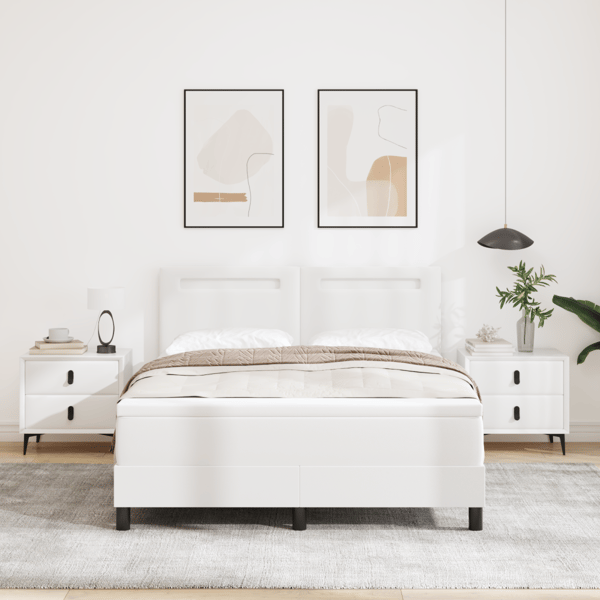 Bäddfjäder med madrass Vit 140 x 190 cm Konstläder