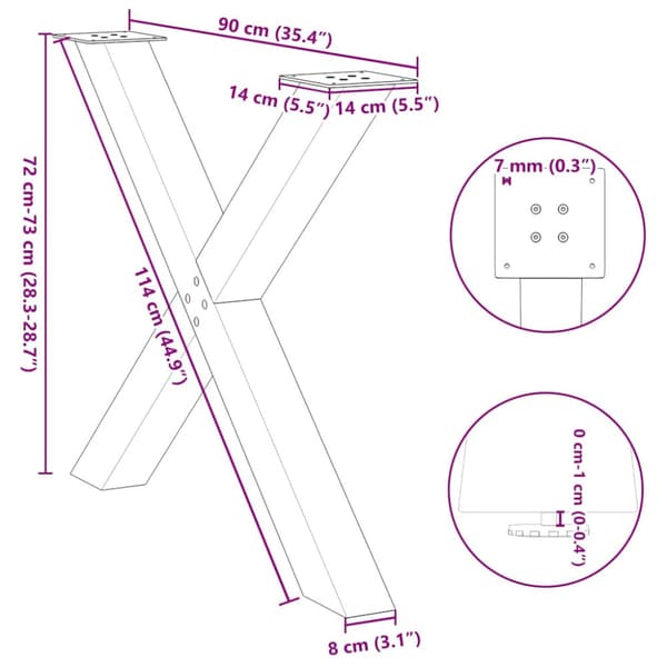 Matbordsben X-formade 3 st antracit 90x(72-73) cm stål