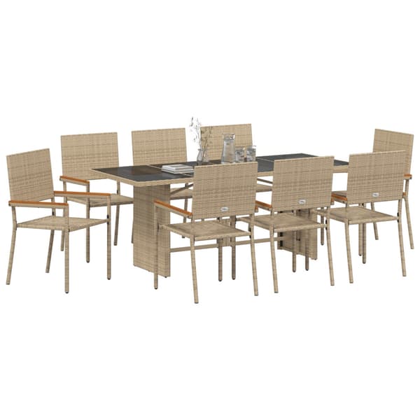 Trädgårdsmöbelset 9 pcs Beige konstrotting