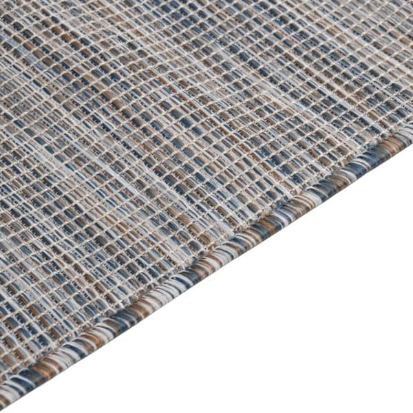 Utomhusmatta plattvävd 100x200 brun och blå