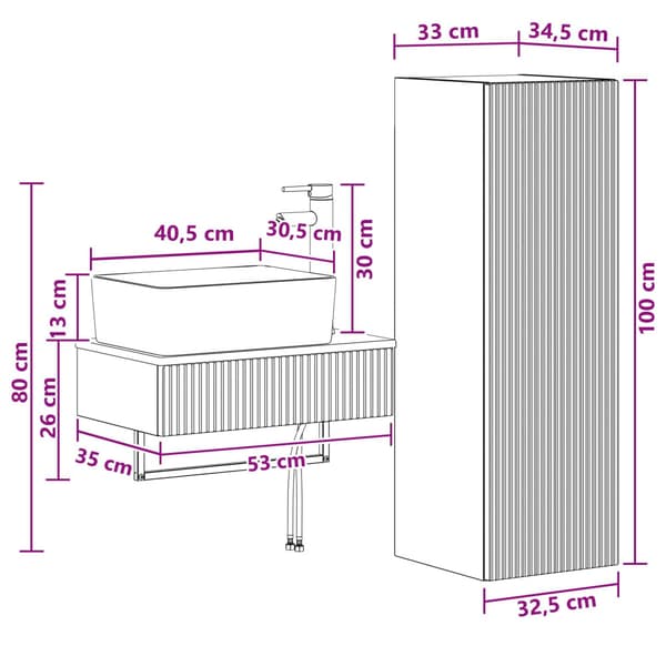 Badrumsmöbelset 2 st Vit 33 x 34,5 x 100 cm Konstruerat trä