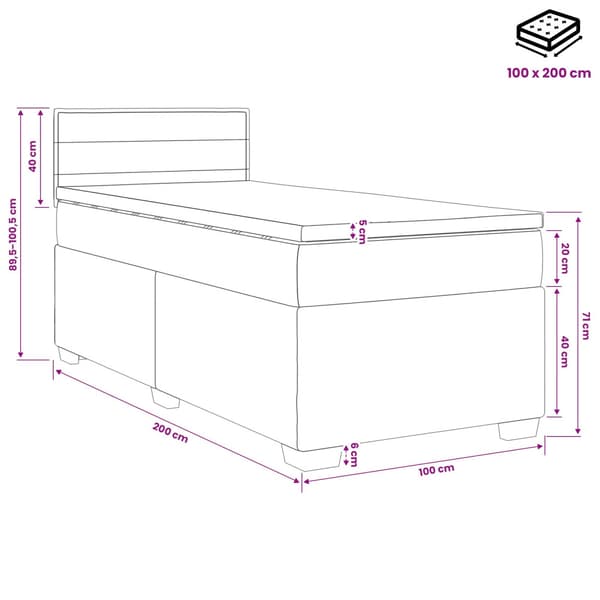 Kontinentalsäng med madrass Ljusgrå 100 x 200 cm Tyg