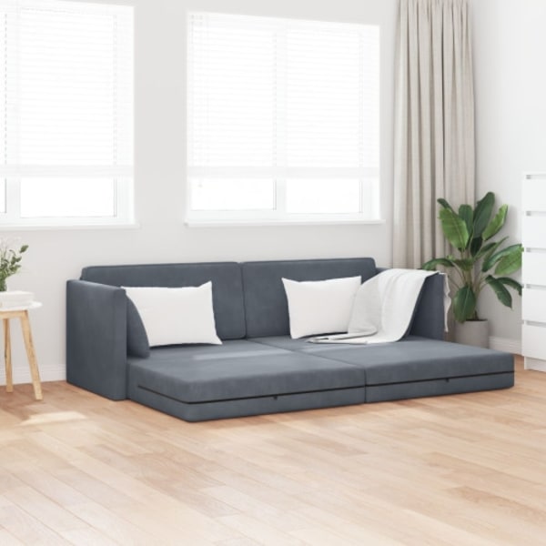 Golvsoffa Säng 2-i-1 Mörkgrå 213x144x60 cm Sammet