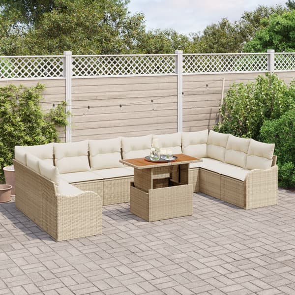 Trädgårdsoffset med lagring 11 pcs Beige Poly rattan