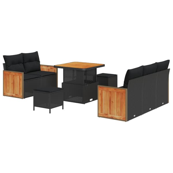 Trädgårdsoffset 8 pcs Svart Poly Rattan och Pulverlackerad Stål