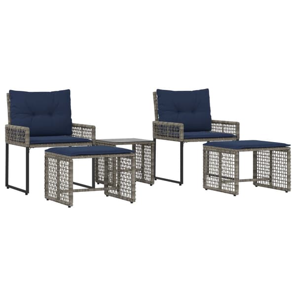 Utemöbelset med kudde 5 pcs Grå och Marinblå