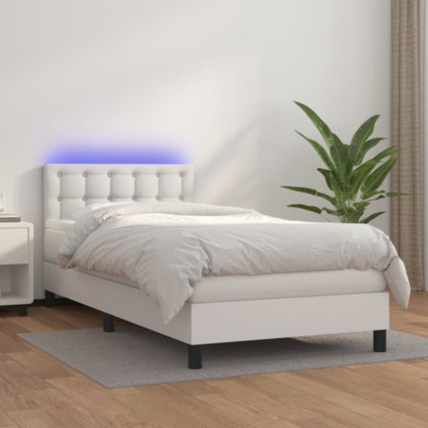 Ramsäng med madrass & LED vit 80x200 cm konstläder