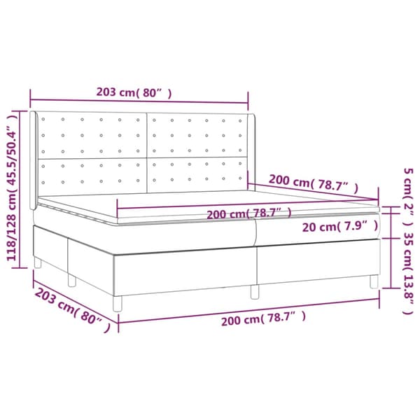 Ramsäng med madrass rosa & LED 200x200 cm sammet