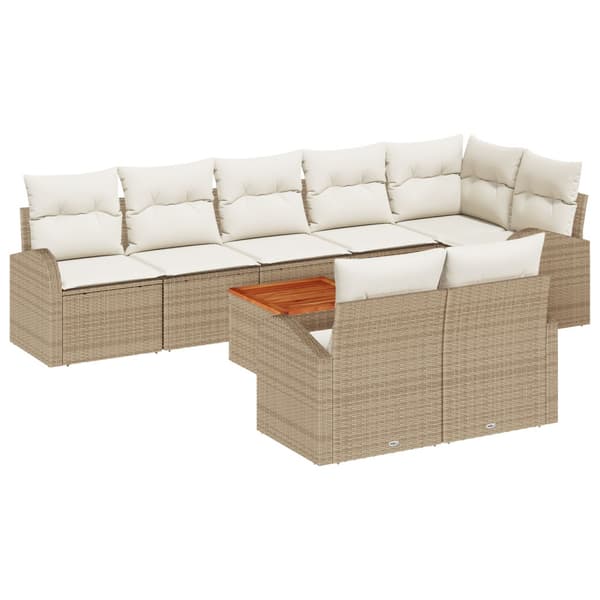 Trädgårdsoffset med kudde 9 pcs Beige konstrotting