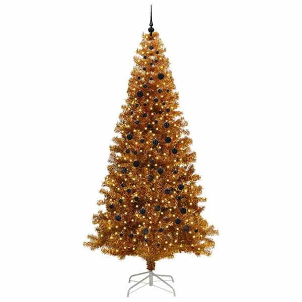 Julgran med LED-belysning Guld 240 cm PET och stål