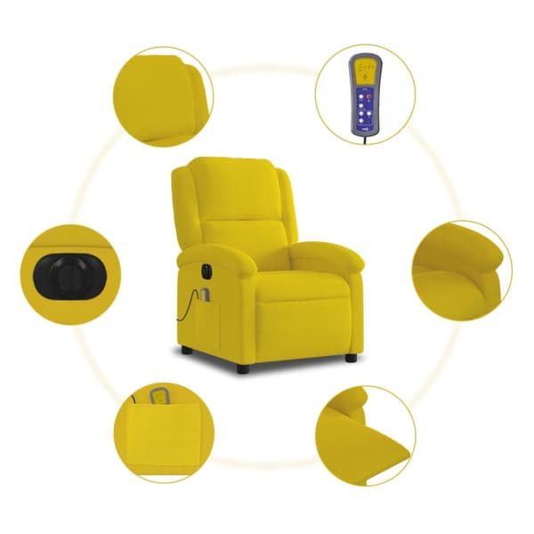 Elektrisk massagefåtölj gul sammet