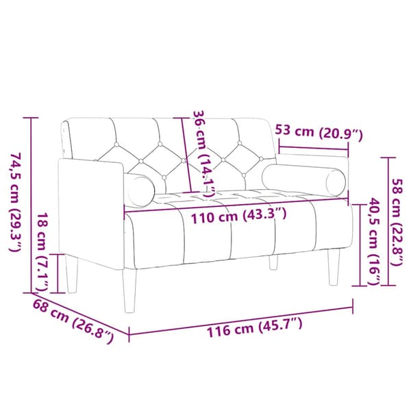 Loveseat soffa med dynor svart 110 cm sammet
