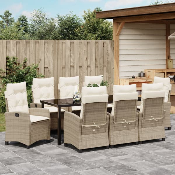 Trädgårdsmöbelset med kudde 9 pcs Beige konstrotting