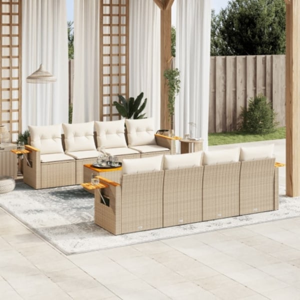 Soffgrupp för trädgården med dynor 9 delar beige konstrotting