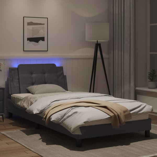 Bed Frame with LED without Mattress "Zadar" Grey 100x200 cm