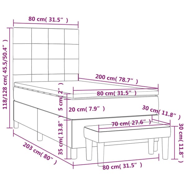 Ramsäng med madrass gräddvit 80x200 cm tyg