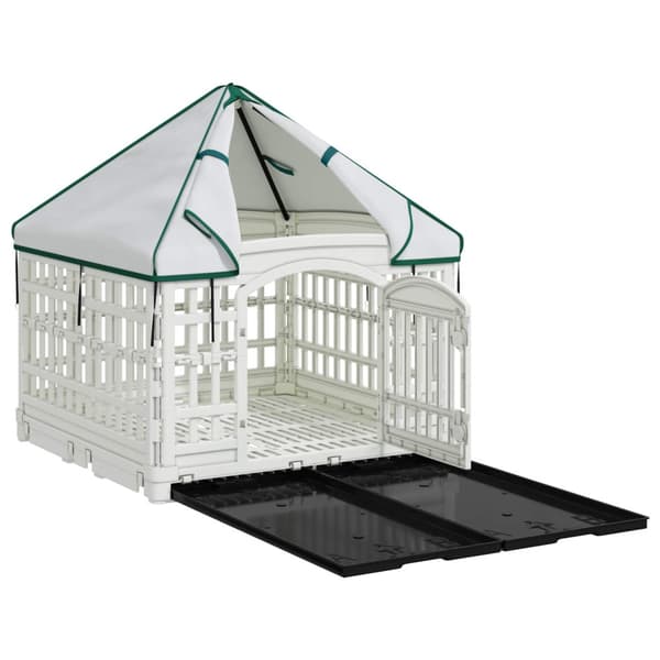 4 Panel Hund Playpen med Tak 177,5 x 154,5 x 112 cm Plast Vit