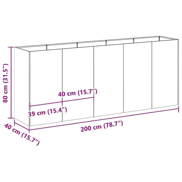 Planteringskärl rostig 200x40x80 cm väderbeständigt stål
