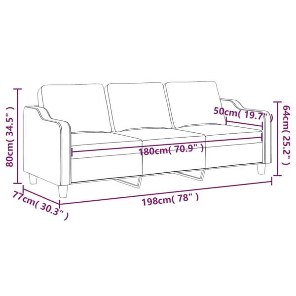 3-sitssoffa svart 180 cm tyg