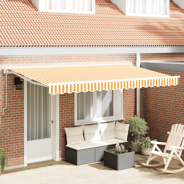 Markisram Gul och Vit 350 x 200 cm Polyester med PU-beläggning