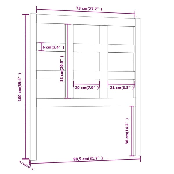 Sänggavel grå 80,5x4x100 cm massiv furu