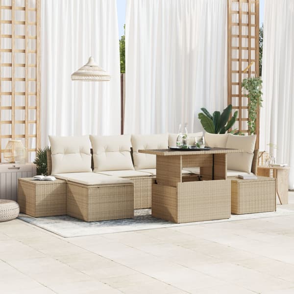 Trädgårdsoffset 7 st Beige och gräddfärgad konstrotting