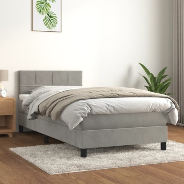 Ramsäng med madrass ljusgrå 80x200 cm sammet