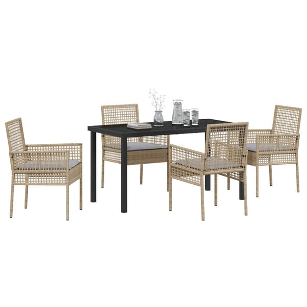 Trädgårdsmöbelset med kudde 5 pcs Beige konstrotting