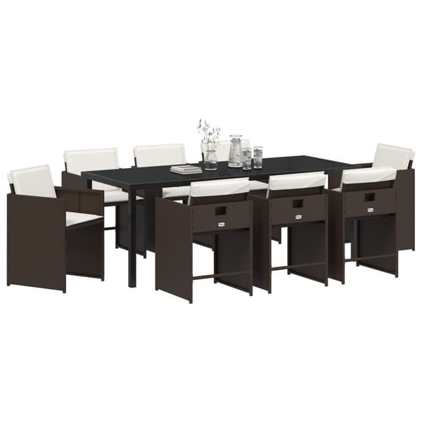 Trädgårdsmöbelset med kudde 9 pcs Brun konstrotting