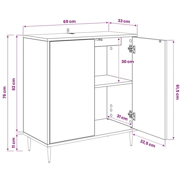 Sideboard GENNEP Svart ek 69 x 33 x 76 cm Konstruerat trä