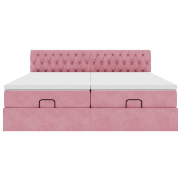 Ottoman sängram med madrasser rosa 160x200 cm sammet