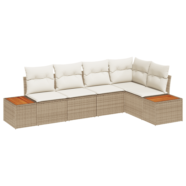 Trädgårdsoffset med kudde 5 pcs beige och gräddvit Poly rattan