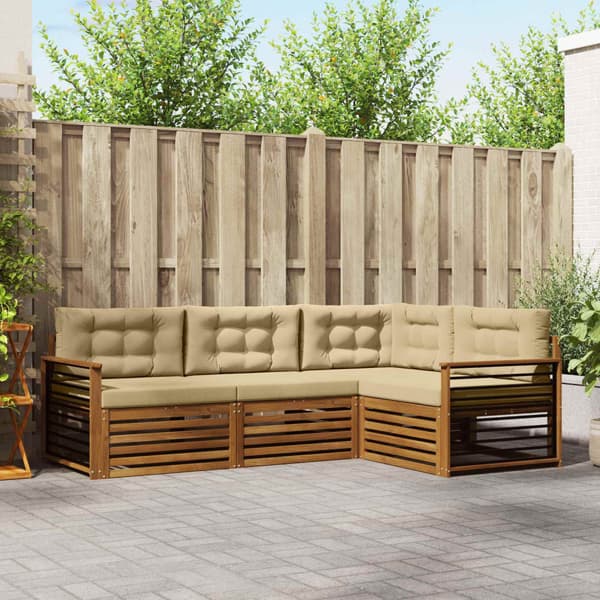 Utomhussoffset med kudde 4 pcs Naturlig och Beige
