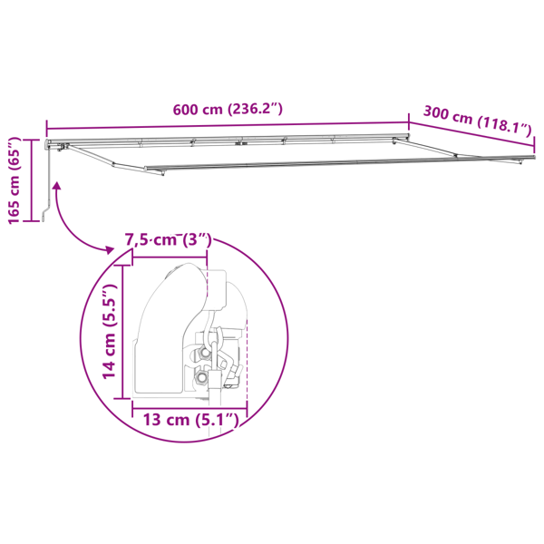 Utfällbar markis Flerfärgsdesign 600 × 300 cm