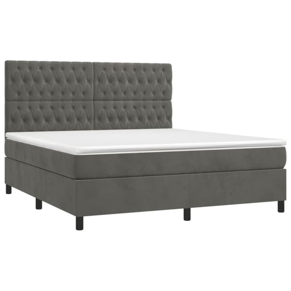 Ramsäng med madrass & LED mörkgrå 160x200 cm sammet