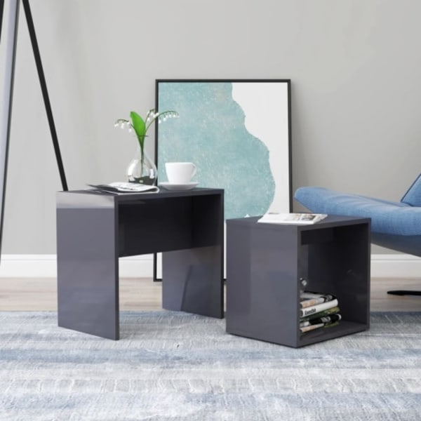 Soffbord set grå högglans 48x30x45 cm konstruerat trä