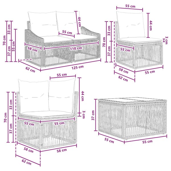 Trädgårdsoffset 7 pcs Svart konstrotting