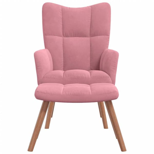 Vilstol med fotpall rosa sammet