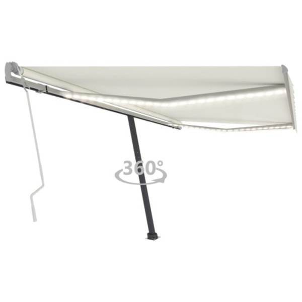 Markis med LED manuellt infällbar 450x350 cm gräddvit