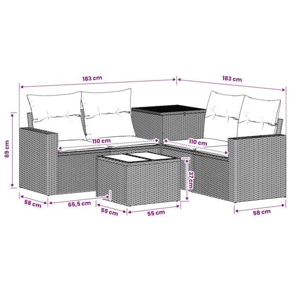 Soffset 6 st Svart Poly Rattan och stål