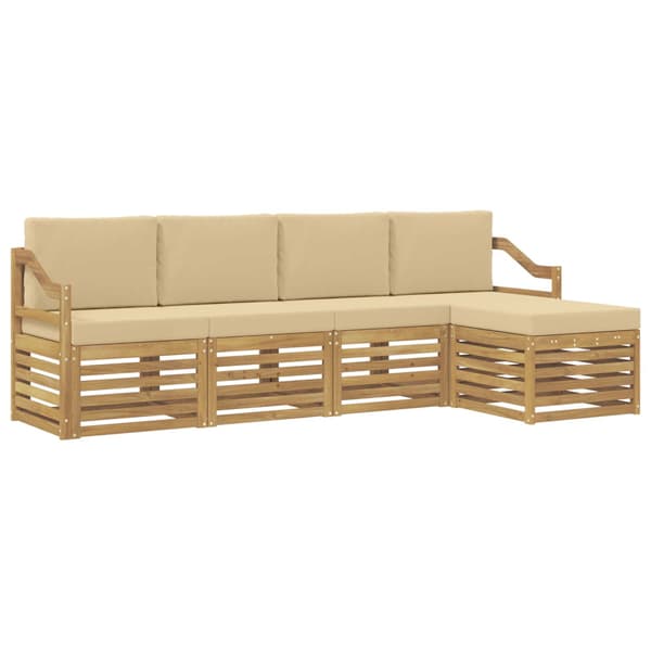 Utomhussoffset med kudde 5 pcs Vit och Beige Polyester