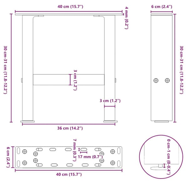 Soffbordsben vita 2 st 40x(30-31) cm stål